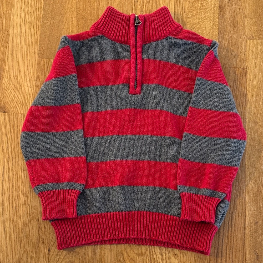 Children’s Place Red and Gray Knit Quarter Zip Sweater